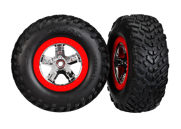 Traxxas tyre+rim mounted 2.2/3.0 Slash 2WD hi / 4x4 vo/hi chrome/red Beadlo (2 pcs.)
