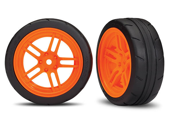 Traxxas TRX8373A Reifen auf Felgen verklebt Split-Spoke Felge orange vorn (2 Stk.)