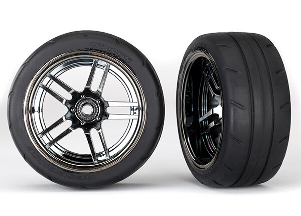 Traxxas TRX8374 Tyres on rims split-spoke chrome-black 1.9 response hi for Ford GT (2 pcs.)