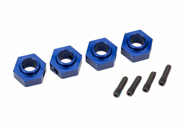 Traxxas TRX8269X wheel driver 12mm hex, 6061-T6 alloy blue (4) + screw-pin (4)