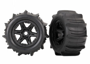 Traxxas TRX8674 Tyres & Rims mounted black 3.8 Paddle...