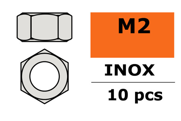 GForce GF-0250-001 hexagon nut M2 Inox 10 pc