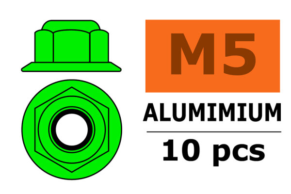 GForce GF-0401-051 Alumínium hatszögletu önzáró M5 önzáró anya, gallérral Zöld 10 db