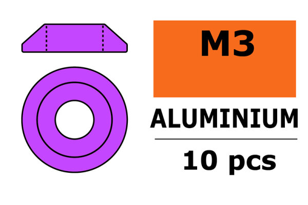 GForce GF-0407-022 Rondelle Aluminium Pour Vis M3 Tête Bombée Ad=10Mm Violet 10 Pcs