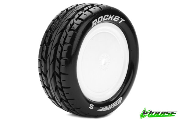 Team Louise L-T3186SWKF E-Rocket 1-10 Buggy Tyres Ready Glued Soft Rims White Kyosho Hex 12Mm 4Wd Front (2 pcs.)
