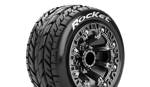 Team Louise L-T3188SBC St-Rocket 1-16 Truck Tyres Ready Glued Soft Black Chrome 2.2" Rims Revo Summit Savage Xs Flux Front Rear (2 pcs.)