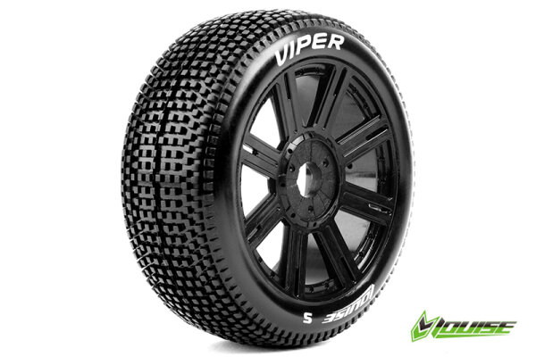 Team Louise L-T3194VB B-Viper-Ja 1-8 Buggy Tyres Ready Glued Super Soft Spoke Rims Black Hex 17Mm (2 pcs.)