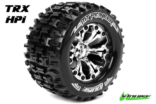 Team Louise L-T3202SCH Mt-Pioneer 1-10 Monster Truck Tyres Ready Glued Soft 2.8" Rims Chrome 1/2" Offset Gp Jato 2Wd Rear Gp Stampede 2Wd Rear Gp Rustler 2Wd Rear Ep Stampede (2 pcs.)