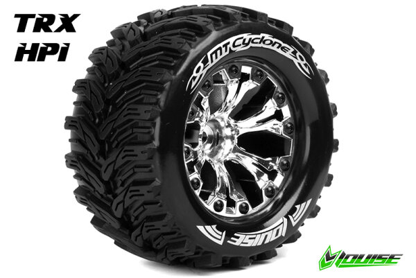 Team Louise L-T3226SCH Mt-Cyclone 1-10 Monster Truck Tyres Ready Glued Soft 2.8" Rims Chrome 1/2" Offset Gp Jato 2Wd Rear Gp Stampede 2Wd Rear Gp Rustler 2Wd Rear Ep Stampede (2 pcs.)