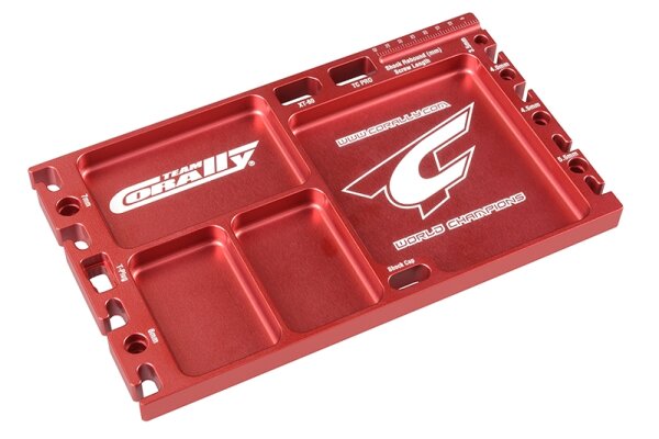 Team Corally C-16306 Multi-Purpose Ultra Tray Small Parts Container Soldering Fixture Cnc Machined Aluminium Colour Red