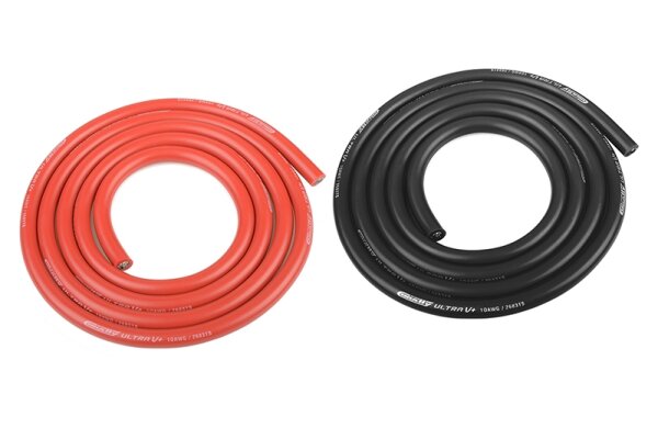 Team Corally C-50107 Ultra V+ szilikon kábel rendkívül rugalmas fekete és piros 10Awg 2683 / 0.05 szálak Ad 5.5Mm 2X 1M