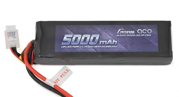 Gens Ace B-50C-5000-3S1P-TRX-S 5000mAh 11.1V (3S) 50C 3S1P Lipo Batterij kort geschikt voor Traxxas