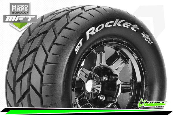 Team Louise LOUT3324BCH Louise RC - MFT - ST-ROCKET - 1-8 Stage Truck Wheelset - Ready Glued - Sport - Bead Style 3.8 Wheels Black Chrome - 1/2 Offset - Hex 17mm (2 pcs.)