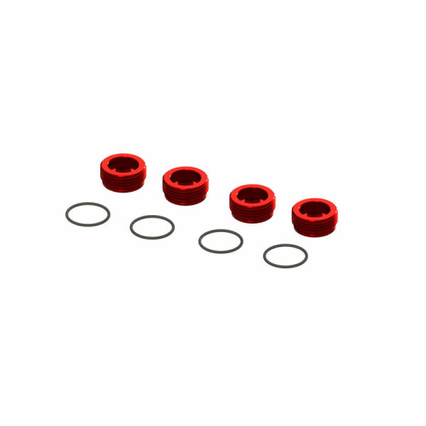 Arrma ARA320467 Aluminium voorwielmoer rood (4) incl. O-ringen