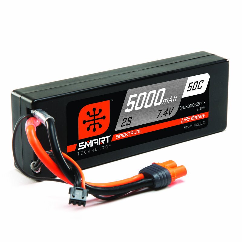 Spektrum SPMX50002S50H3 5000mAh 2S 7.4V 50C Smart LiPo Hardcase IC3