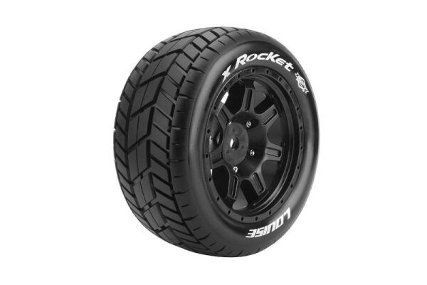 Team Louise LOUT3295BM Louise RC - MFT - X-ROCKET - KRATON 8S Series Tire Set - Mounted - Sport - Black Wheels - Hex 24mm - L-T3295BM
