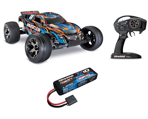 Traxxas TRX37076-4 Rustler VXL 2WD Brushless TSM Stability Control with Traxxas 2S Battery