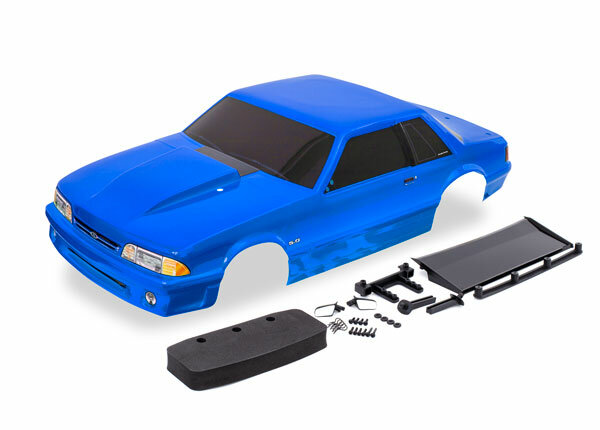 Traxxas TRX9421X checkered Ford Mustang Fox body blue painted
