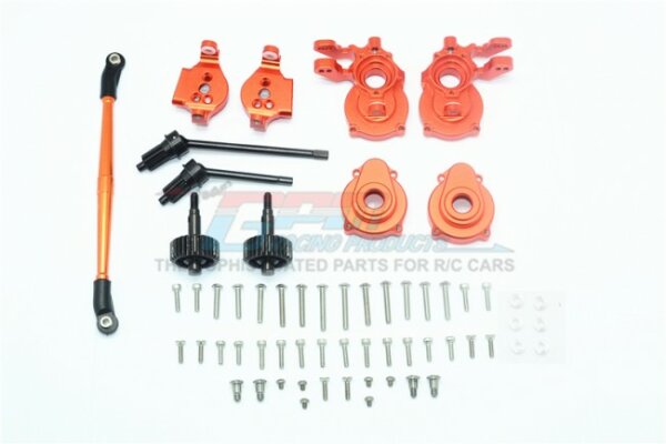 GPM TRX4H100F-OR Aluminium front C-Hubs + steering knuckle + spindle gear + CVD + steering Link