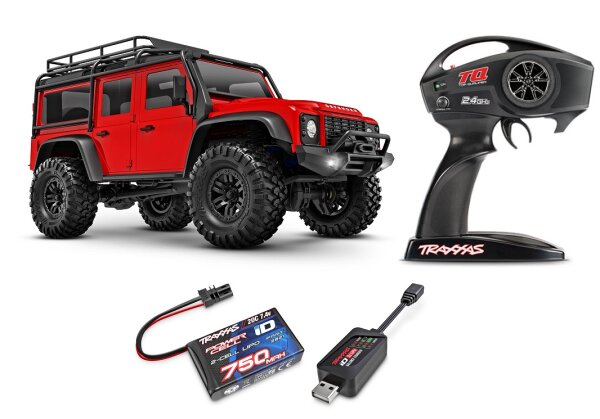 Traxxas 97054-1 TRX-4M Land Rover Defender 1/18 4WD RTR Crawler 2.4GHz with Battery, Charger and Lights Red