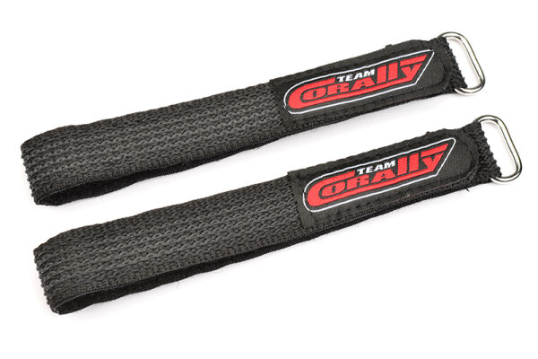 Team Corally C-50535 Pro Battery Straps - 300x20mm - Metal Buckle - Silicone Anti-Slip Strings - Black - 2 pcs