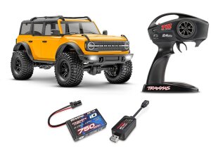Traxxas 97074-1 TRX-4M Ford Bronco 2021 1/18 4WD RTR Crawler 2,4GHz mit Akku, Ladegerät und Beleuchtung Orange