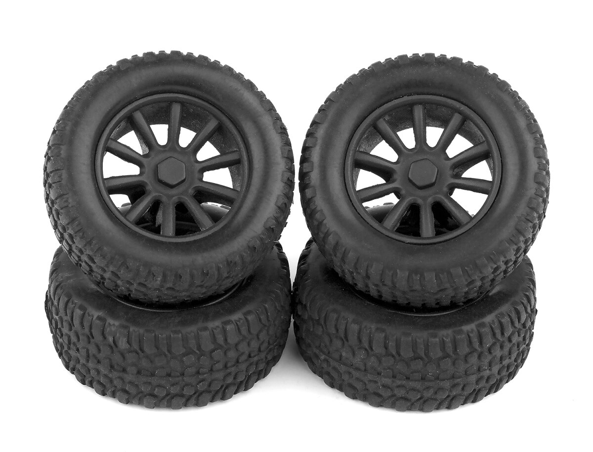 Team Associated 21426 SC28 wheels and tires front and rear, mounted