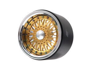 Boom Racing BRPB2209CRGD-EW ProBuild 2.2" Extra Wide R01 Mesh Adjustable Offset Aluminum Beadlock Felgen (2) Chrom/Gold