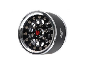 Boom Racing BRPB15510CRBK-F ProBuild 1.55" R12 6-Lug Adjustable Offset Aluminum Beadlock Wheels w/ Locking Hub Center Cap (2) Chrom/Schwarz