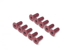 Boom Racing BRHSB38R Aluminium 7075 M3x8 Innensechskantschrauben mit flachem Kopf Schrauben (10) Rot