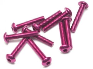 Boom Racing BRHSA316PK Aluminium 7075 M3x16 Innensechskant-Knopfschrauben Schrauben (10) Rosa