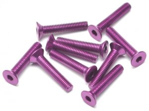 Boom Racing BRHSB316P Aluminium 7075 M3x16 Innensechskantschrauben mit flachem Kopf Schrauben (10) Violett