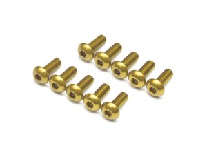 Boom Racing BRHSA38BJ Gold eloxierte Legierung M3x8 Innensechskant-Knopfschrauben Schrauben (10)