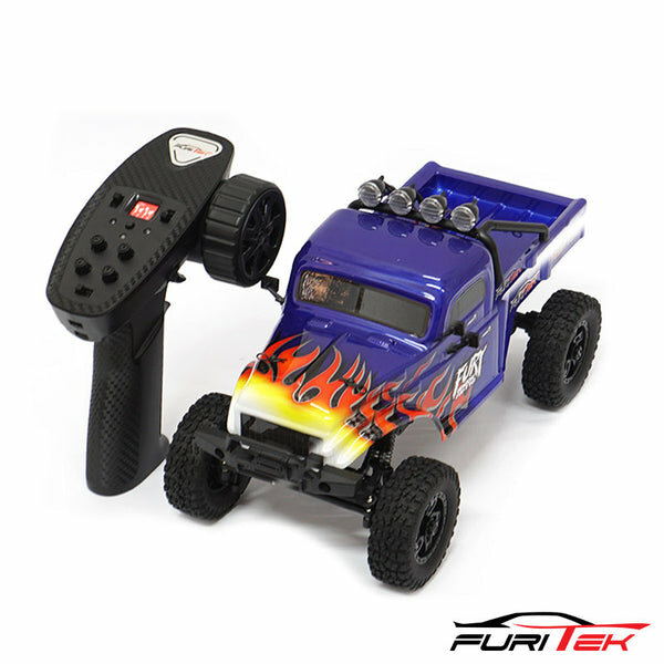 FuriTek FUR-2412 FX118 Wagon RTR Brushless 1/18 RC Crawler bleu avec flammes