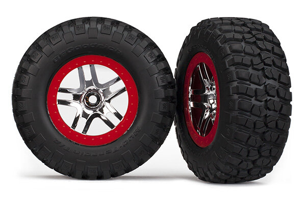 Traxxas TRX5877R complete wheels ultra-soft split-spoke red-chrome (2 pcs.)