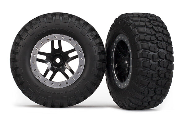 Traxxas TRX5883 pneumatico posteriore+cerchio montato nero-satinato-cromo (2 pz.)